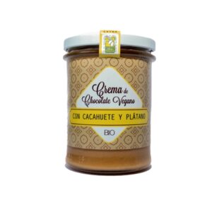 Crema vegan de chocolate, cacahuete y plátano bio ecologico