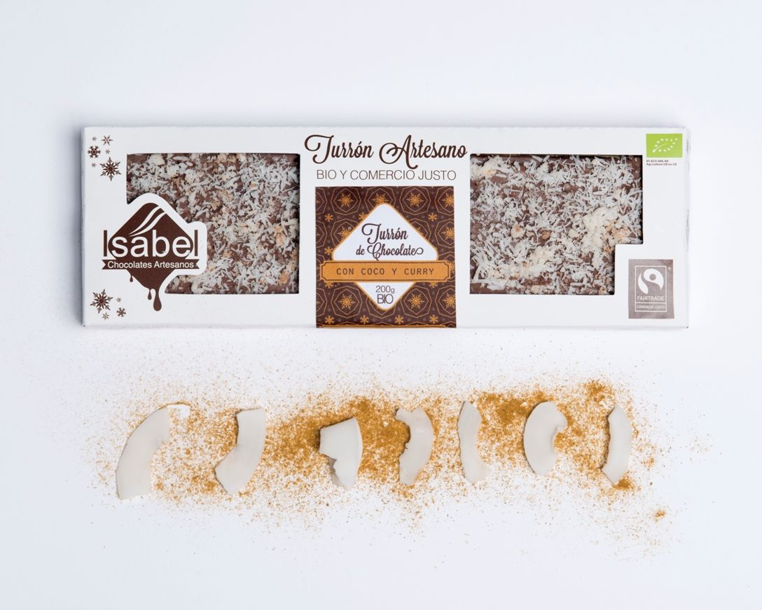 TURRÓN Artesano BIO&FT – Chocolate BLANCO con COCO y CURRY
