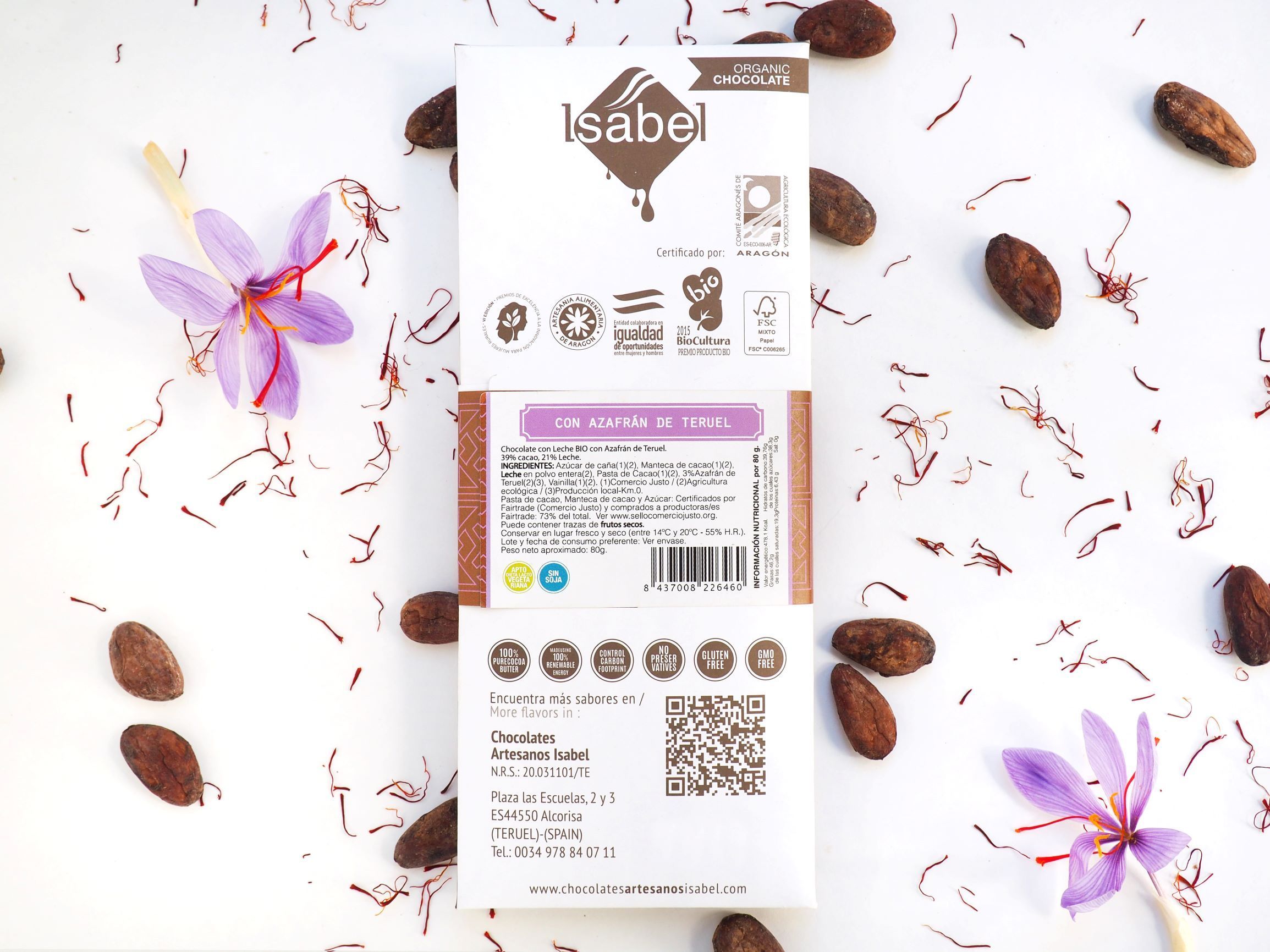 Tableta de Chocolate con Leche y Azafrán de Teruel - BIO y ECO 3