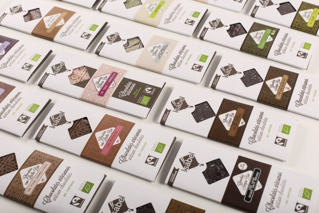 Así son los envases sostenibles de nuestros chocolates. Tabletas de Chocolate Artesano Ecológico y Fairtrade