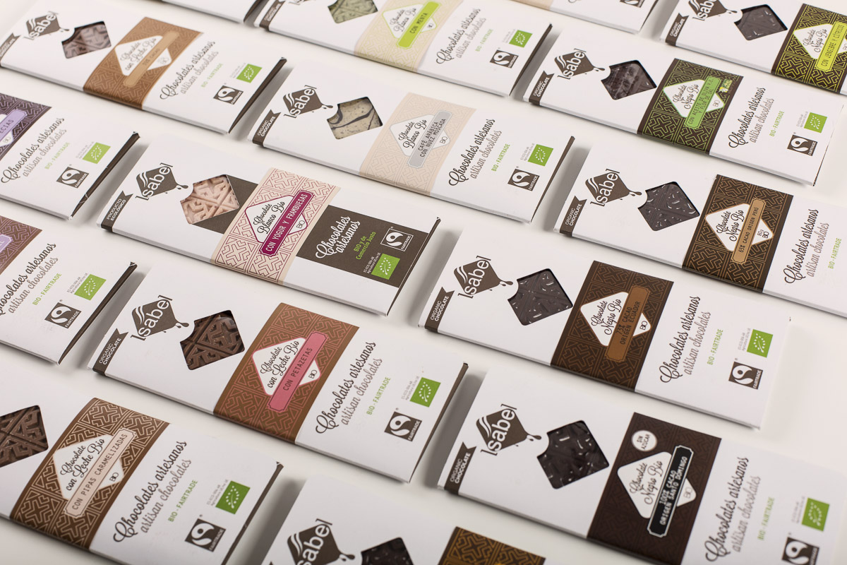 Así son los envases sostenibles de nuestros chocolates. Tabletas de Chocolate Artesano Ecológico y Fairtrade