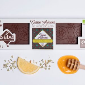Turrón artesano de chocolate bio con eucalipto, miel y limón