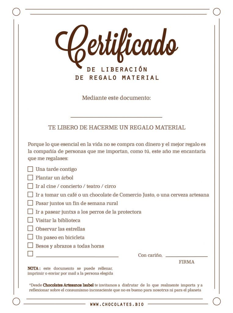 certificado exencion regalo material
